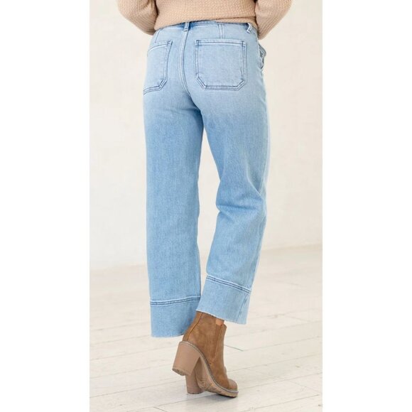 KanCan High Rise Cropped Wide Leg Jeans in Medium Blue - Sz 15/31 - NWT - Picture 4 of 6